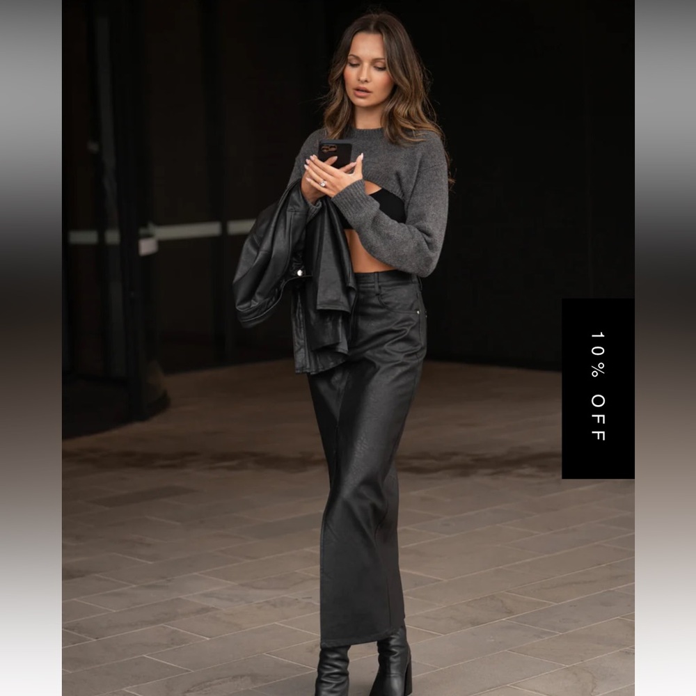 All Things Golden black vegan leather maxi skirt XXS NWT
